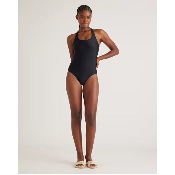 NWT Quince Medium Italian Cross-Back One Piece Swimsuit Black Swim Bathing Suit - Picture 4 of 9